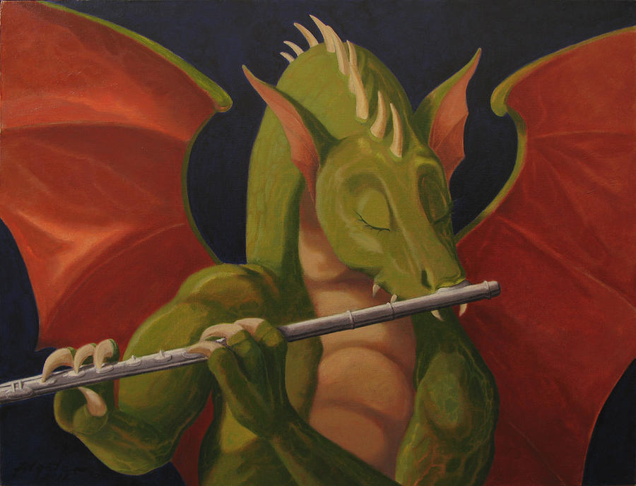 Dragons Painting - The Flute Player by Leonard Filgate