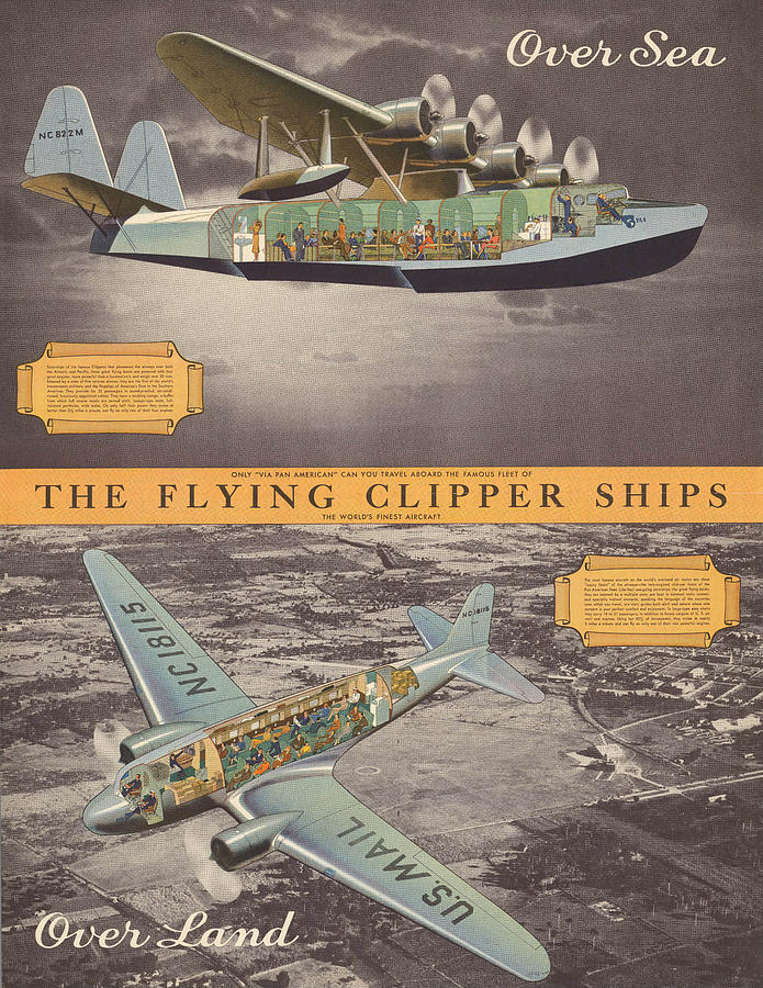 The Flying Clipper Ships - Pan American Airways - Vintage Travel Advertising Poster Mixed Media by Studio Grafiikka