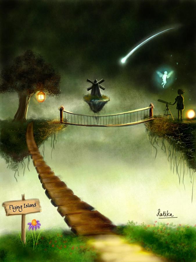 Fantasy Digital Art - The flying island by Ratika Puri