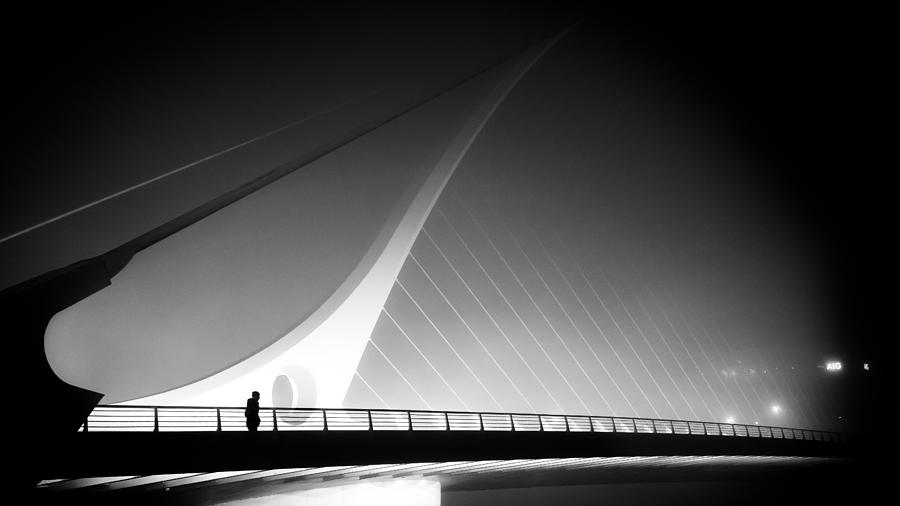 Black And White Photograph - The foggy bridge - Dublin, Ireland - Black and white street photography by Giuseppe Milo