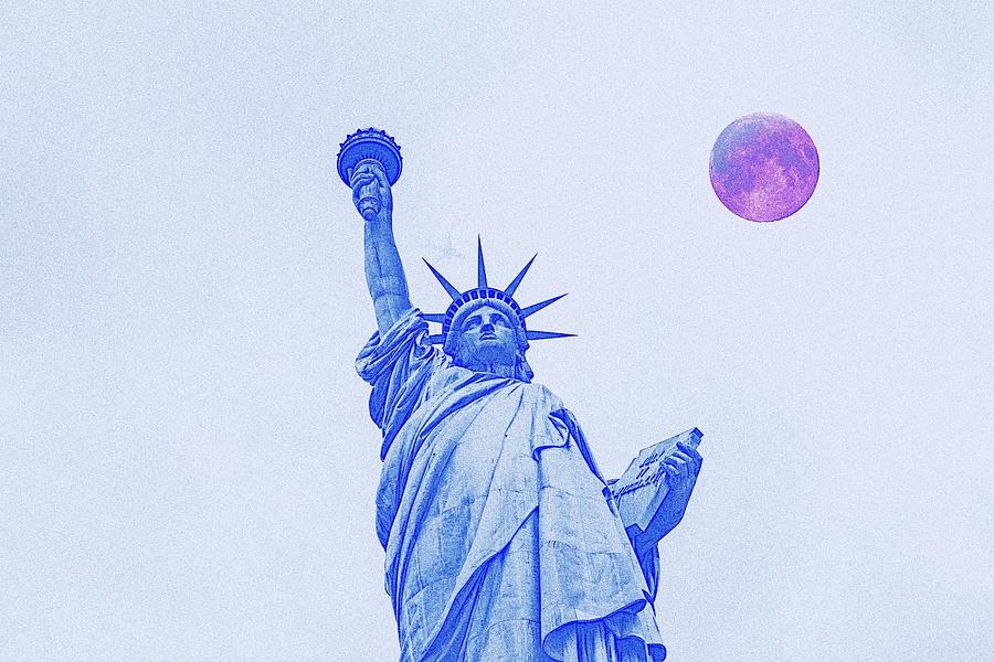 The Fool Blood Moon and The Lady Liberty  2 Painting by Celestial Images