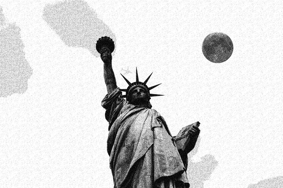 The Fool Blood Moon and The Lady Liberty  3 Painting by Celestial Images
