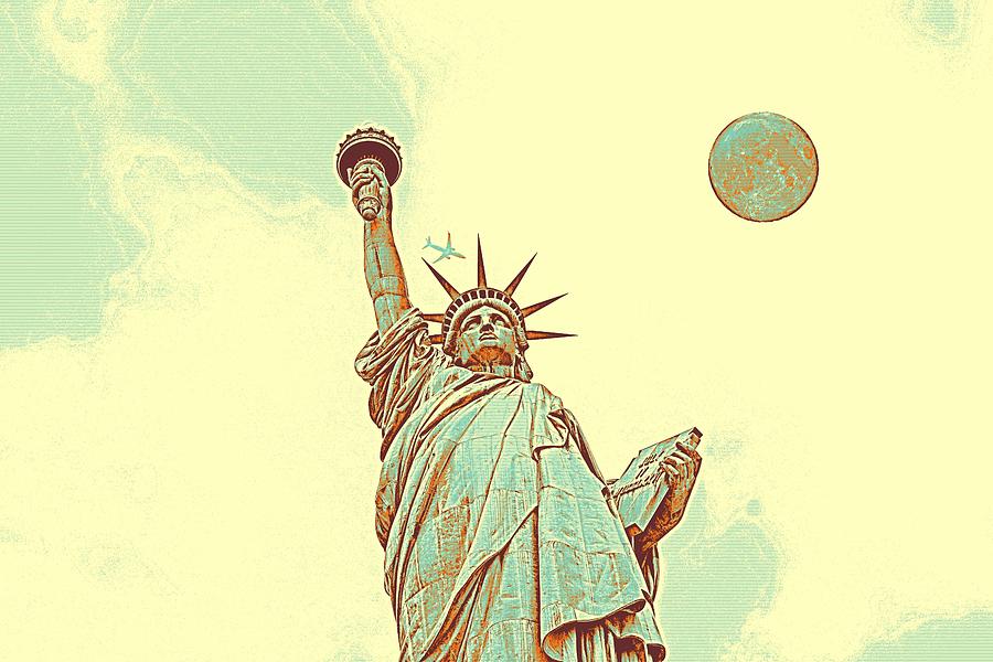 The Fool Blood Moon and The Lady Liberty  4 Painting by Celestial Images