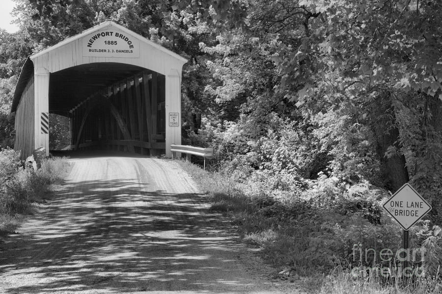 The Forested Newport Covered Bridge Black And White Photograph by Adam Jewell