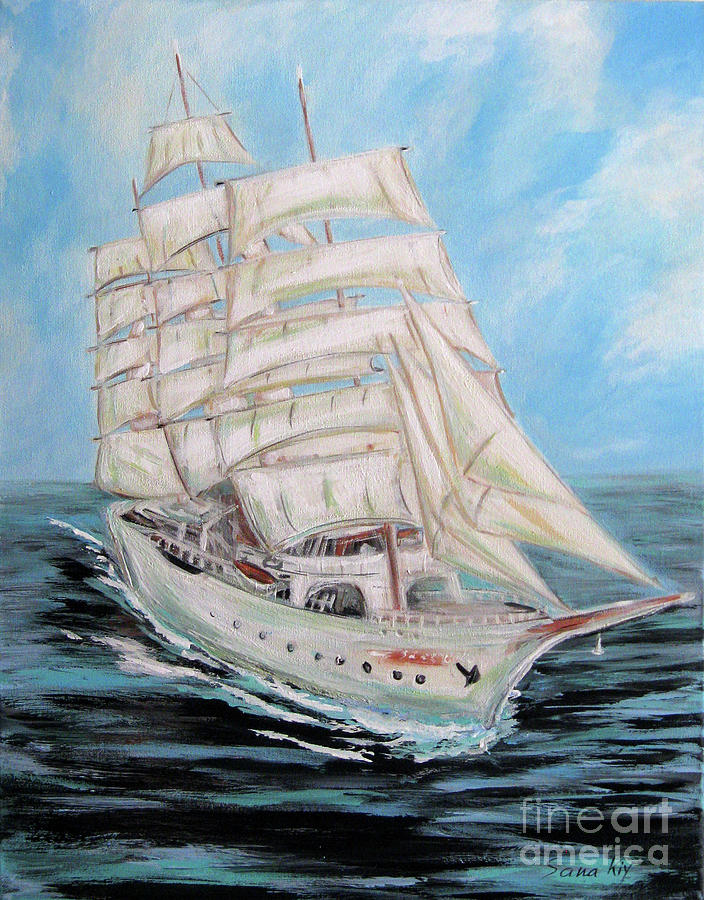 The Fortune is Coming. Painting of Sailing Ship Painting by Oksana Semenchenko
