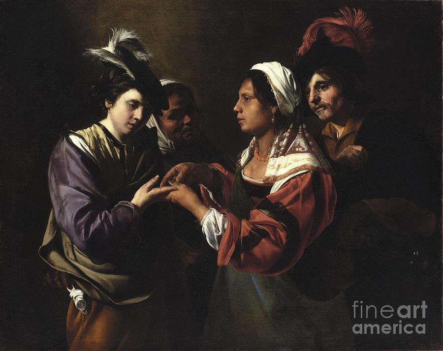 The Painting - The Fortune Teller by Bartolomeo Manfredi