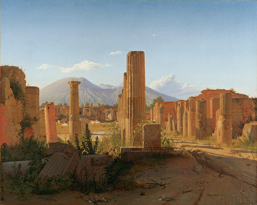 Beautiful Painting - The Forum at Pompeii with Vesuvius in the Background by Christen Kobke