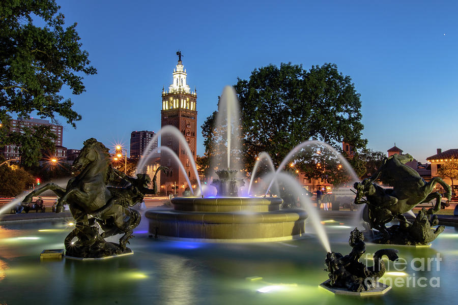 The Fountain After Dark Photograph by Terri Morris