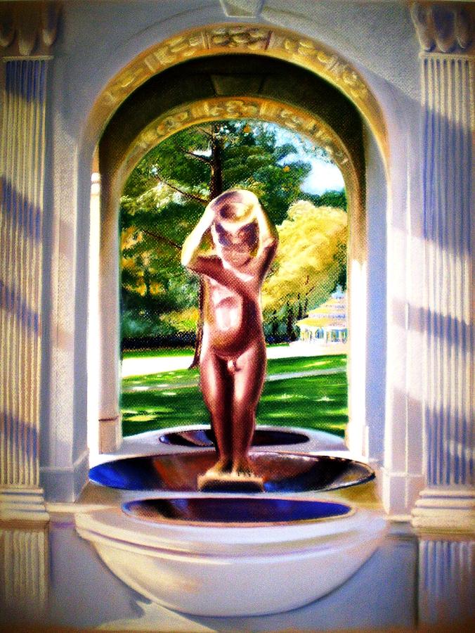 Landmark Pastel - The Fountain in Kew Park by Sharon Wright
