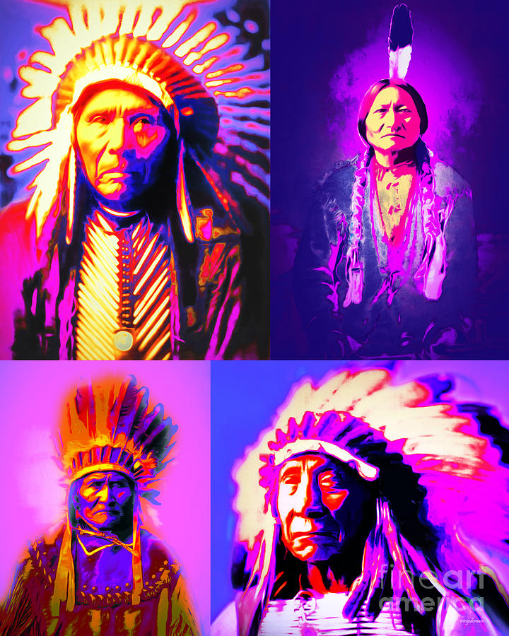 Celebrity Photograph - The Four Chiefs Three Horses Sitting Bull Geronimo Red Cloud by Wingsdomain Art and Photography