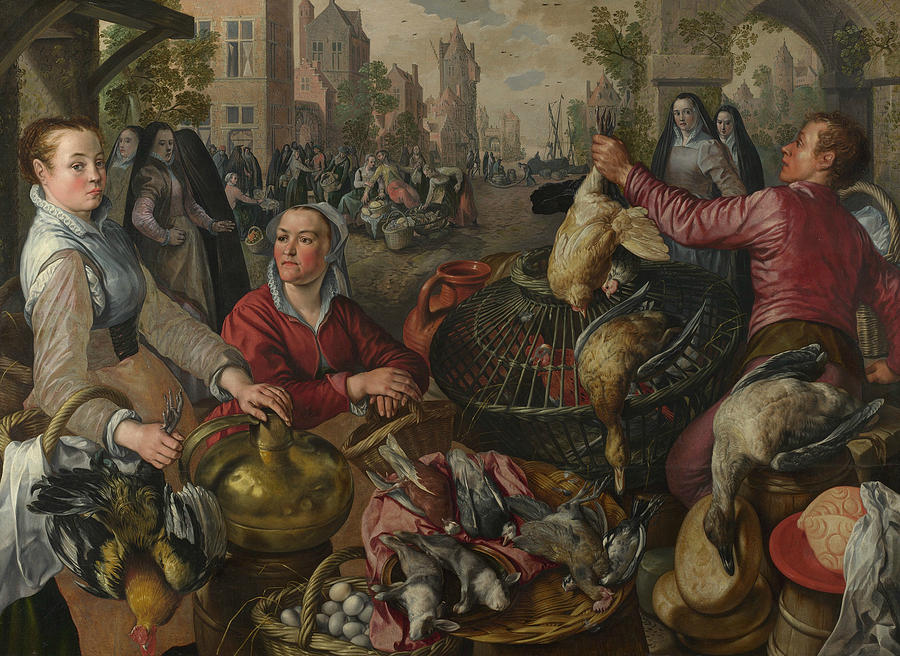The Four Elements - Air. A Poultry Market with the Prodigal Son in the Background Painting by Joachim Beuckelaer