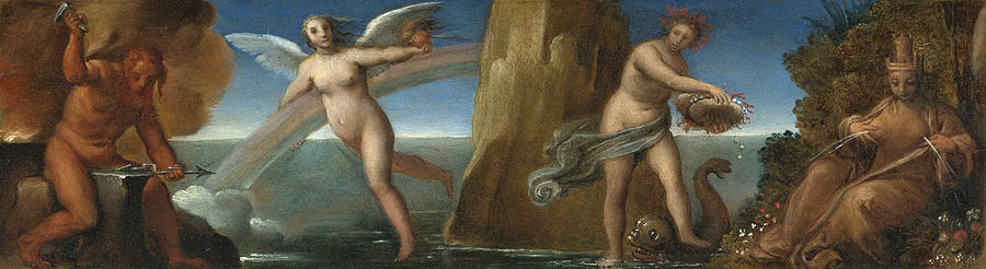 The Four Elements Painting by Attributed to Girolamo da Carpi