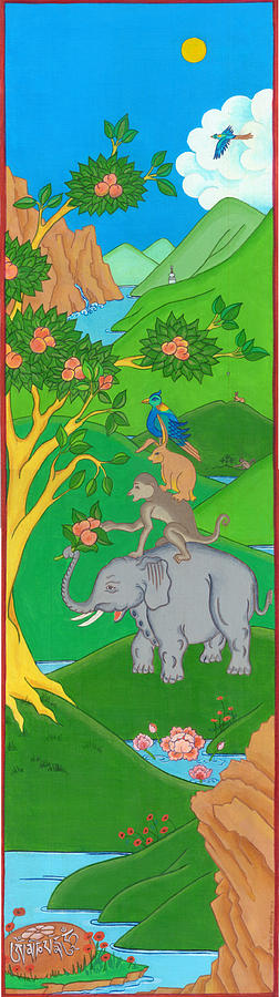 Elephant Painting - The Four Harmonious Friends by Berty Sieverding