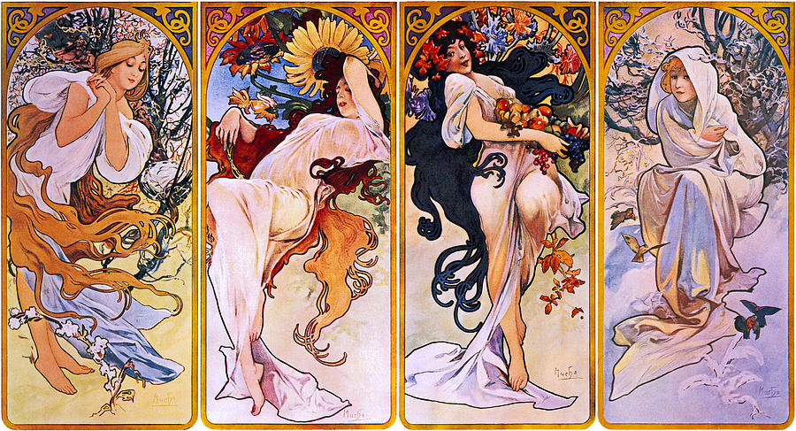 The Four Seasons Painting by Alphonse Mucha