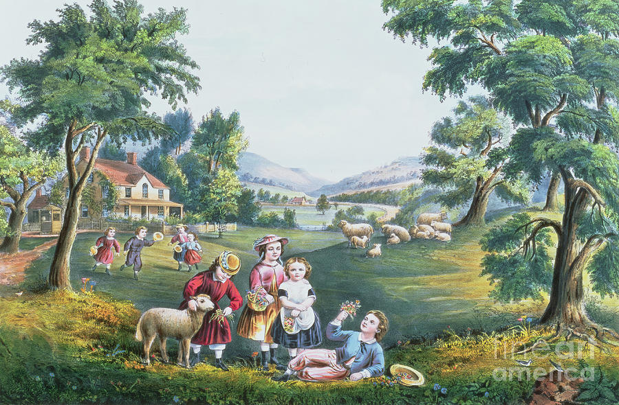 Landscape Painting - The Four Seasons of Life Childhood by Currier and Ives