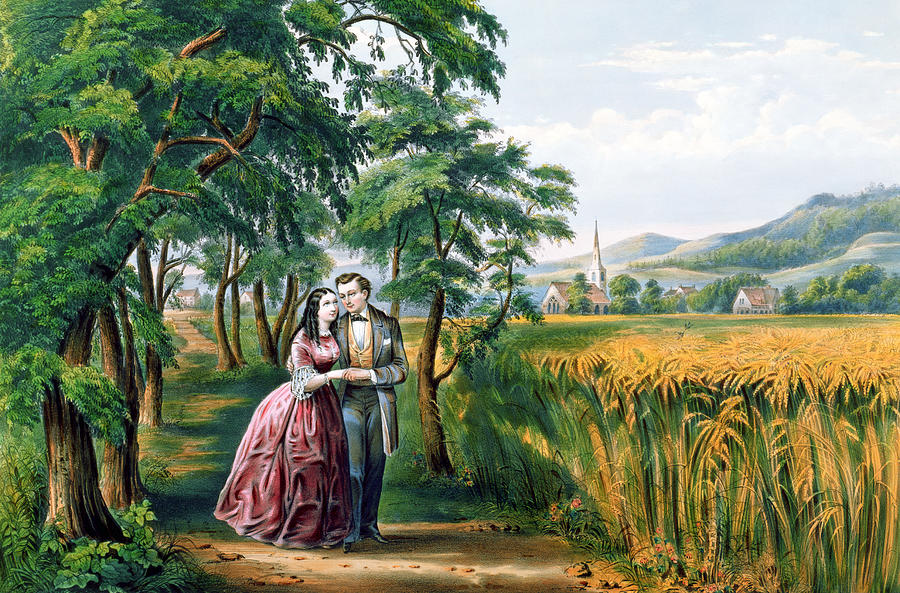 Currier And Ives Painting - The Four Seasons of Life  Youth  The Season of Love by Currier and Ives