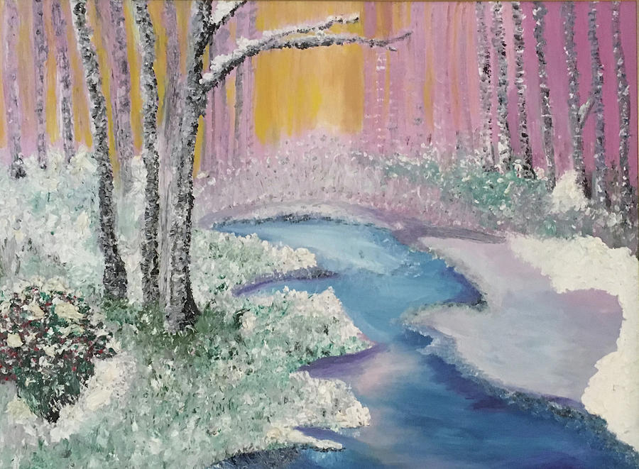 The Four Seasons of the 3 Birch Trees - Winter Painting by Susan Grunin