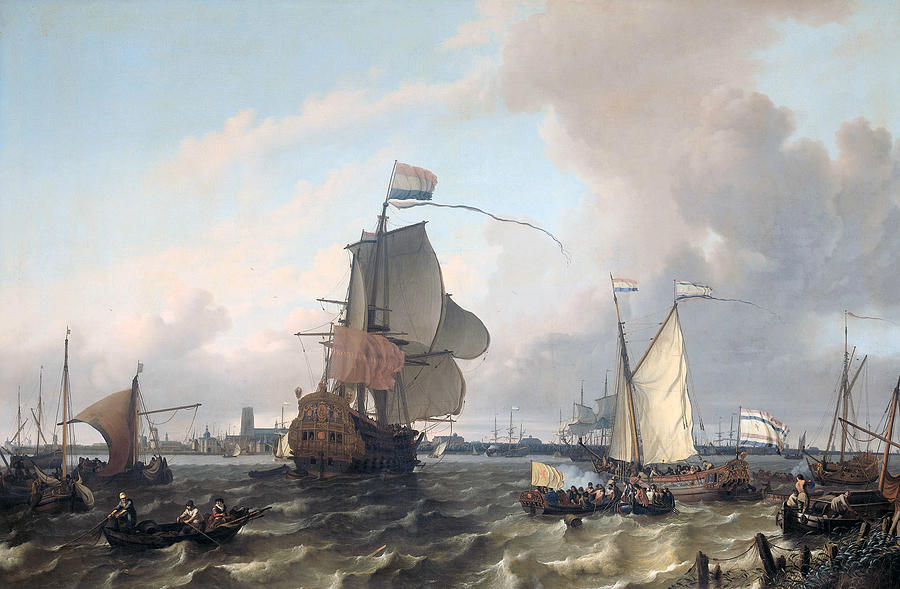 The Frigat Brielle on the Maas off Rotterdam Painting by Ludolf Bakhuizen