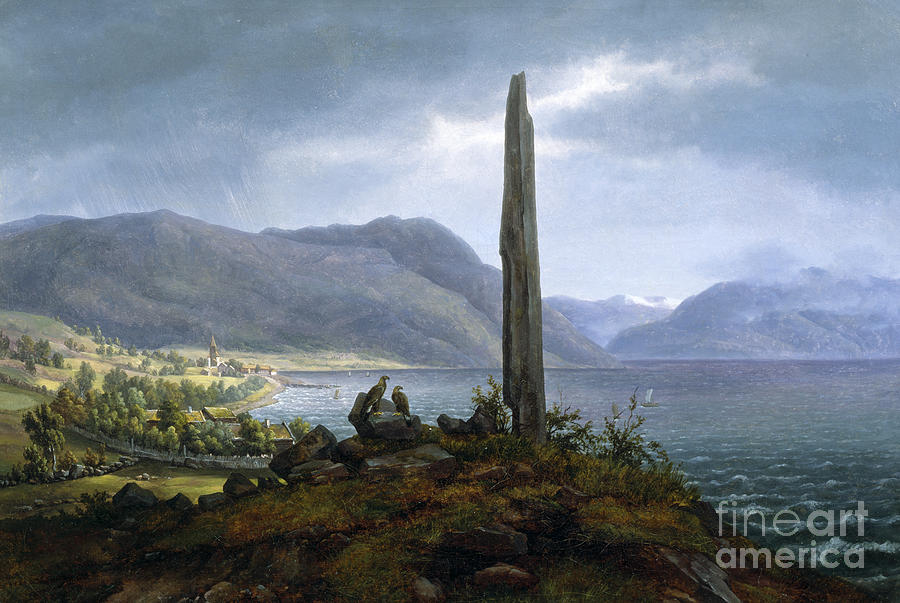The Frithjof memorial stone on Leikanger by Balestrand in Sogn Painting by Hans Leganger Reusch