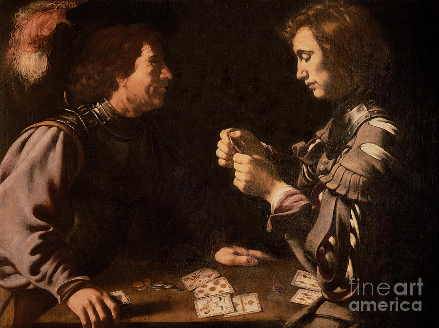 Michelangelo Painting - The Gamblers by Michelangelo Caravaggio