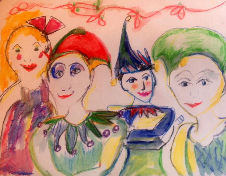 Elf Painting - The gangs all here by Judith Desrosiers