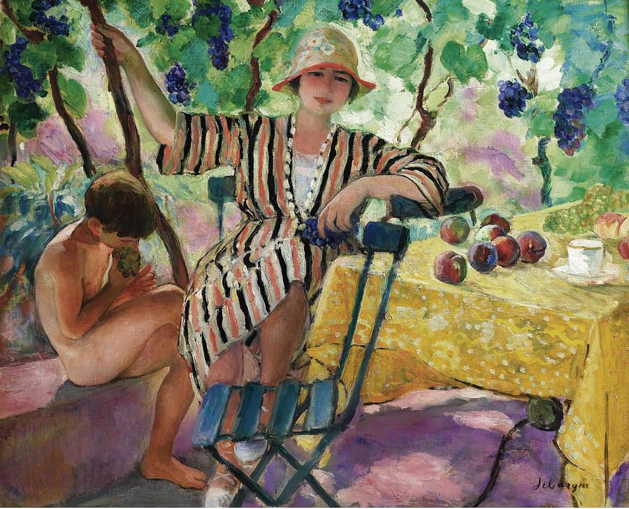 The Garden at Summer. Pierre and Nono under the Grapes Painting by Henri Lebasque