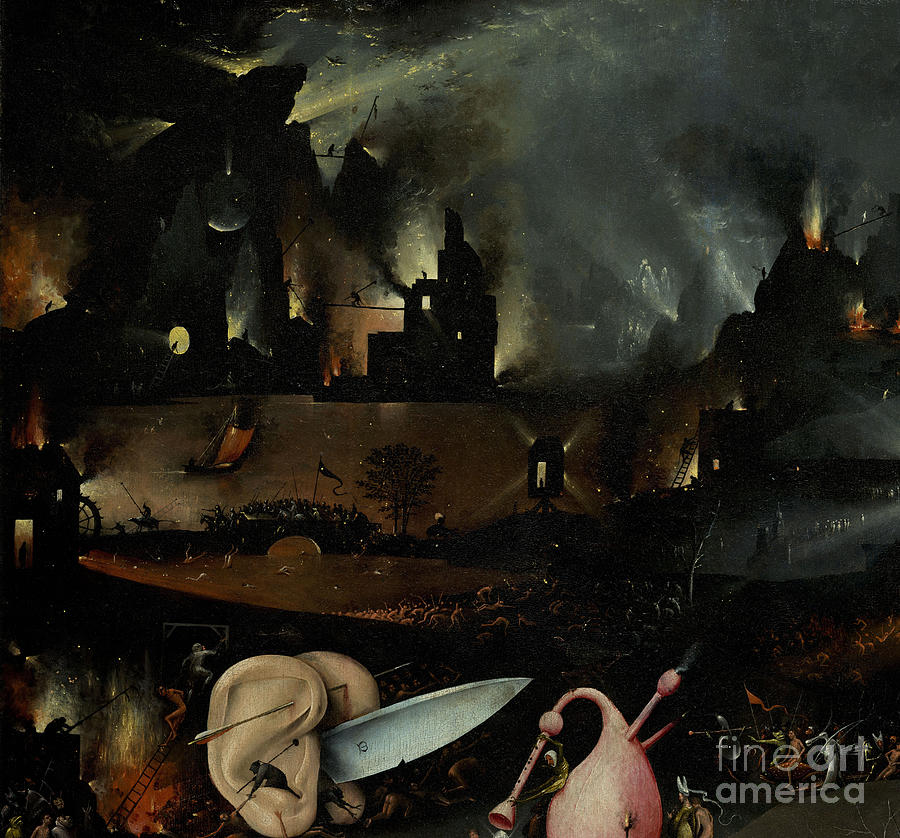 The Garden of Earthly Delights, Detail of right panel showing Hell Painting by Hieronymus Bosch
