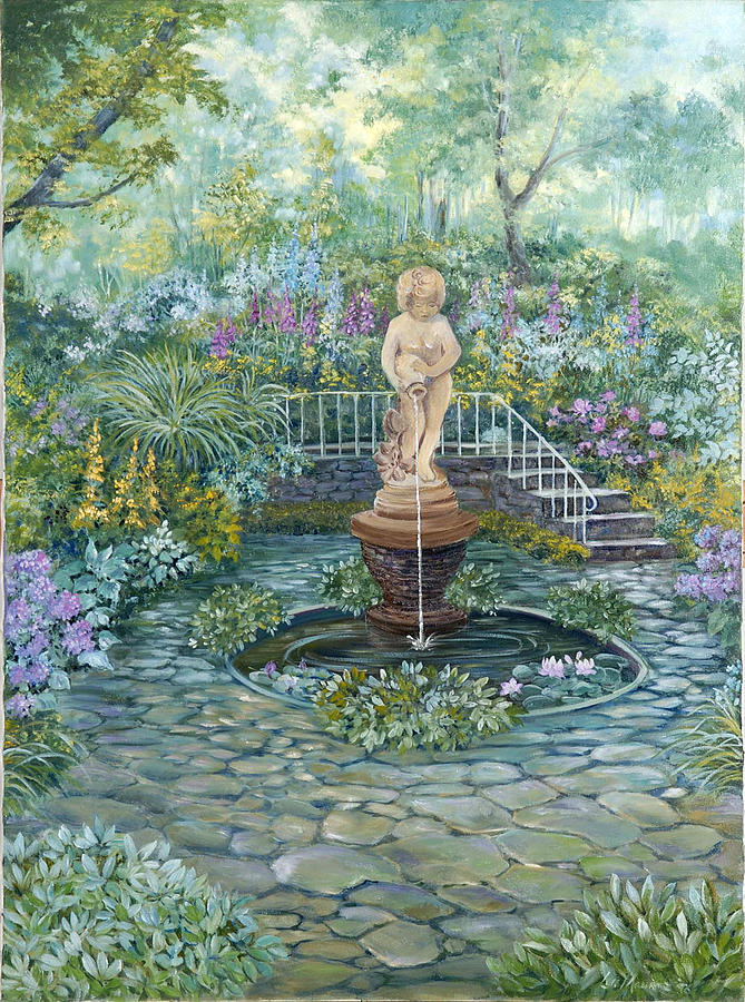 The Garden Triptych Middle Painting Painting by Lois Mountz