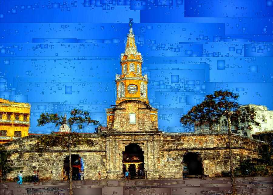 The Gate and Clock Tower in Cartagena Colombia Digital Art by Rafael Salazar