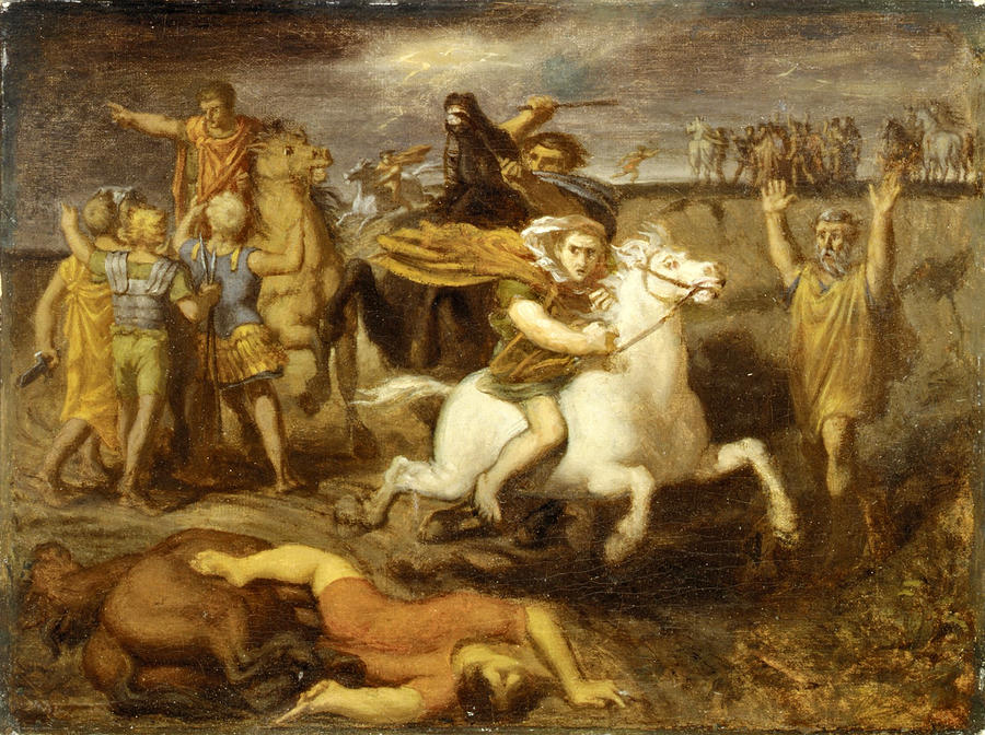 The Gaul Littavicus  Betraying the Roman Cause Flees to Gergovie to Support Vercingetorix Painting by Theodore Chasseriau