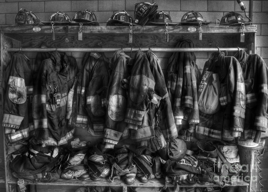 Vintage Photograph - The Gear of Heroes - Firemen - Fire Station by Lee Dos Santos