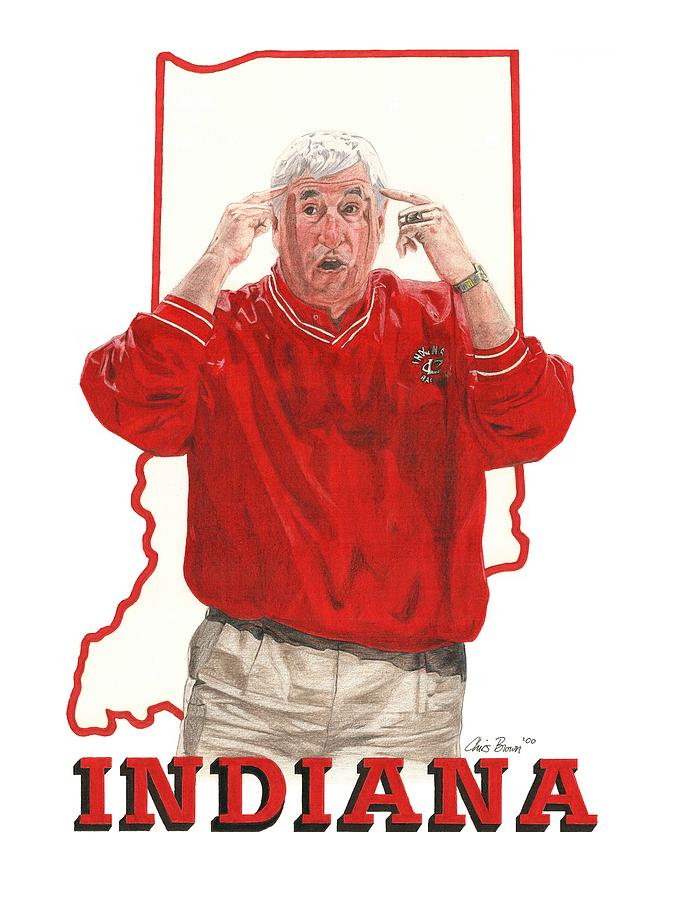 Indiana University Drawing - The General Bob Knight by Chris Brown