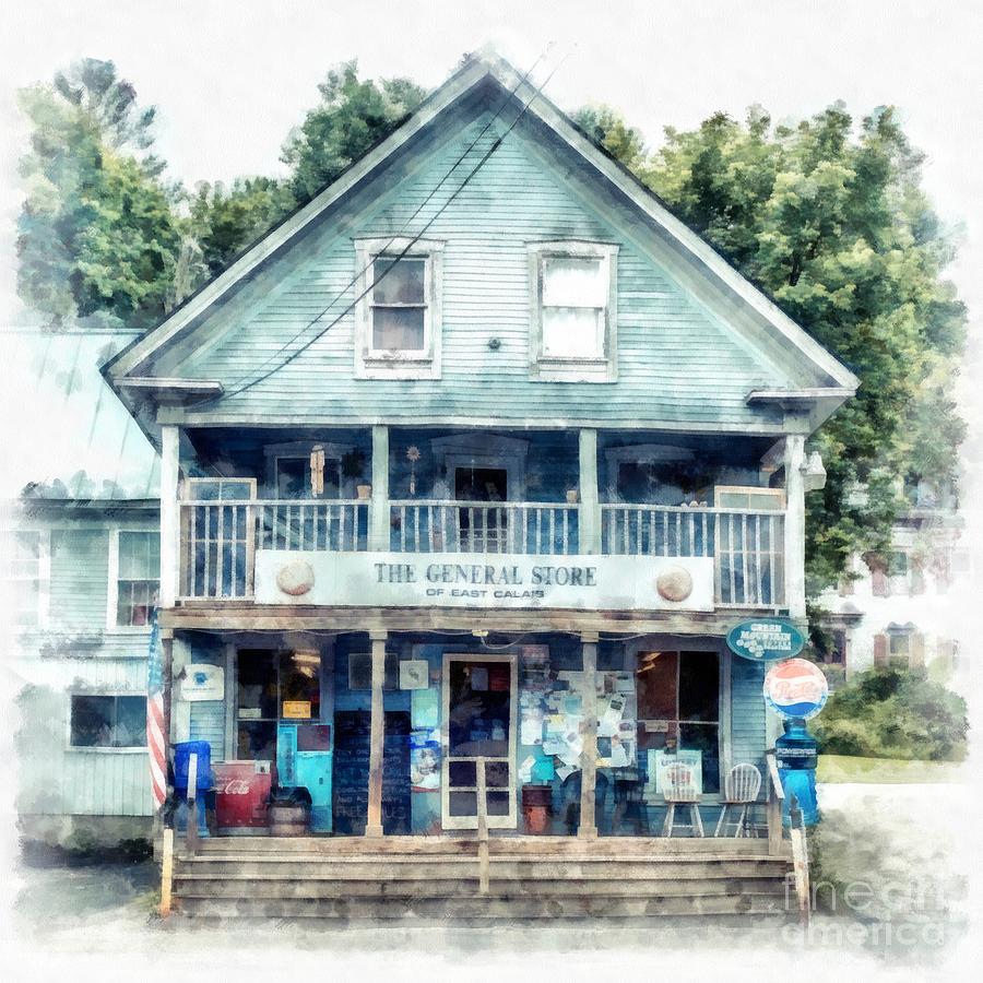The General Store of East Calais Vermont Watercolor Digital Art by Edward Fielding