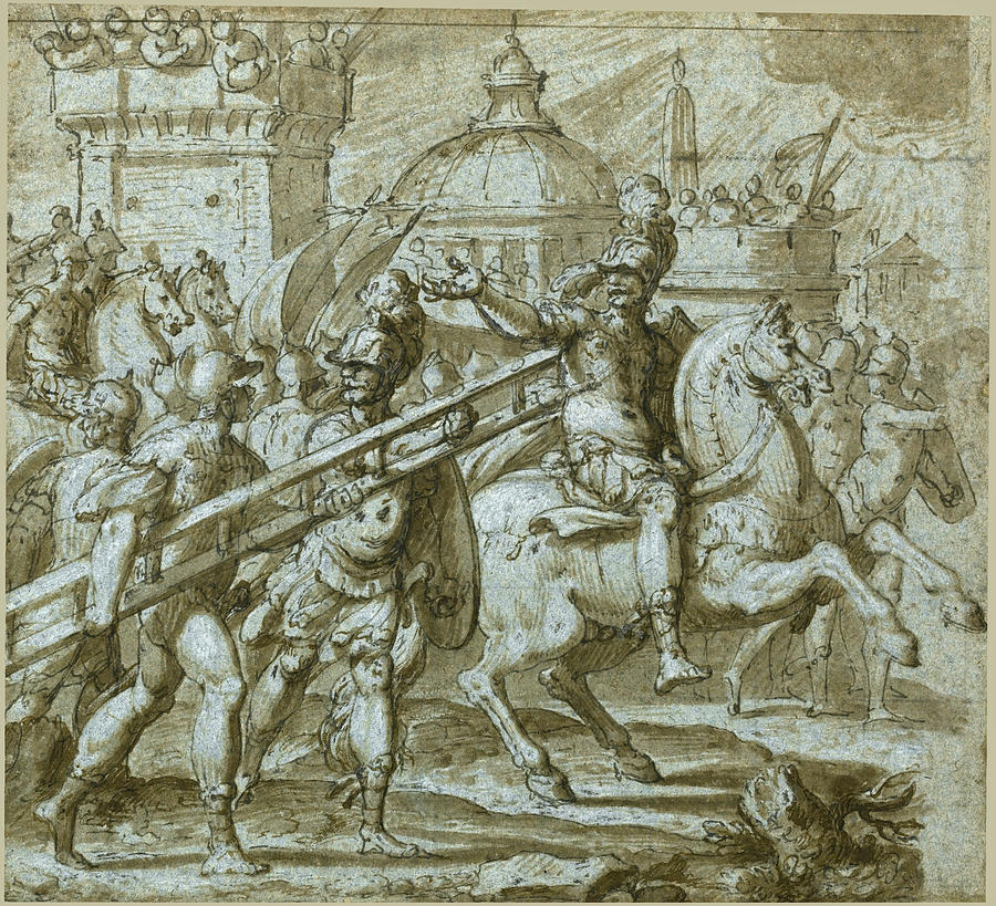 The Genoese arriving in Jerusalem Drawing by Bernardo Castello