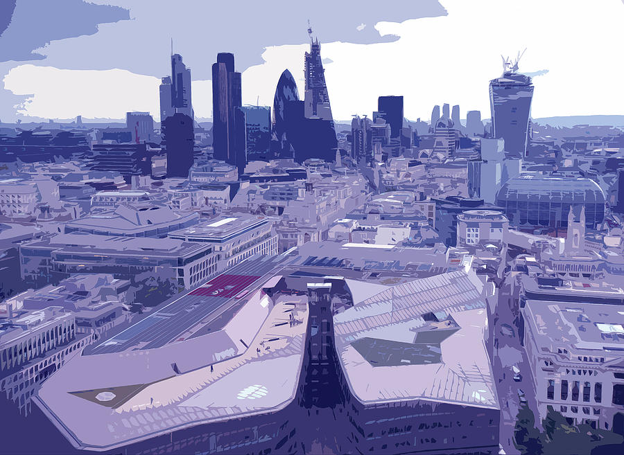 The Gherkin, Walkie Talkie, London City Skyline - Blue Digital Art
