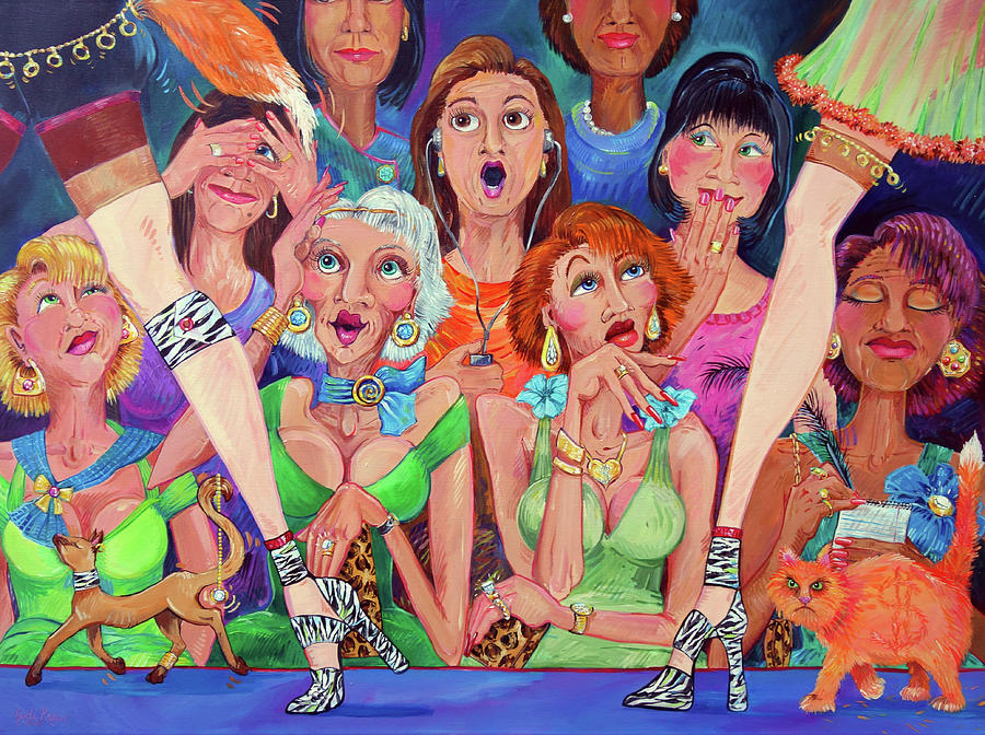 The gimme girls and their evil sidekicks. Painting by Judi Krew