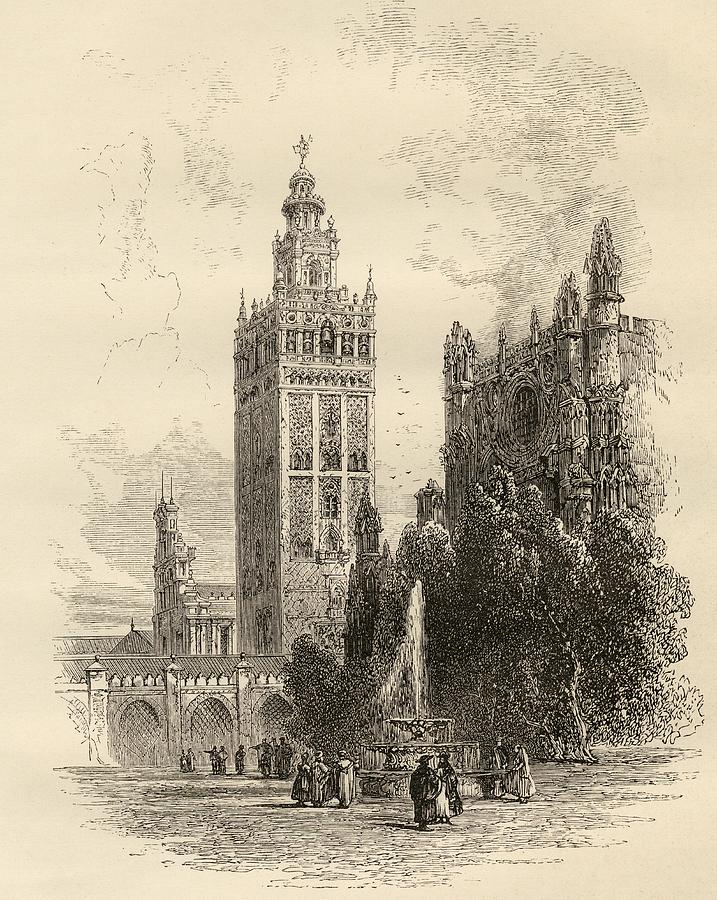 The Giralda, Seville, Spain. From The Drawing by Vintage Design Pics ...