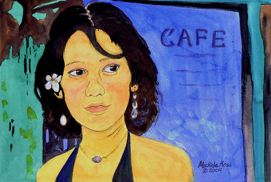Watercolor Painting - The Girl In The Hawaiian Cafe by Michele Ross