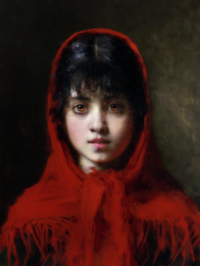 Pretty Girl Mixed Media - The Girl In The Red Shawl by Georgiana Romanovna