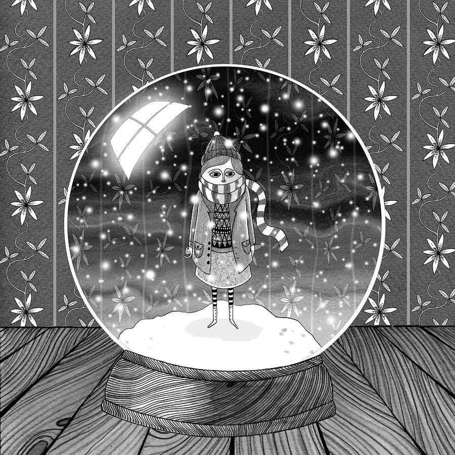 The Girl in the Snow Globe  Drawing by Andrew Hitchen