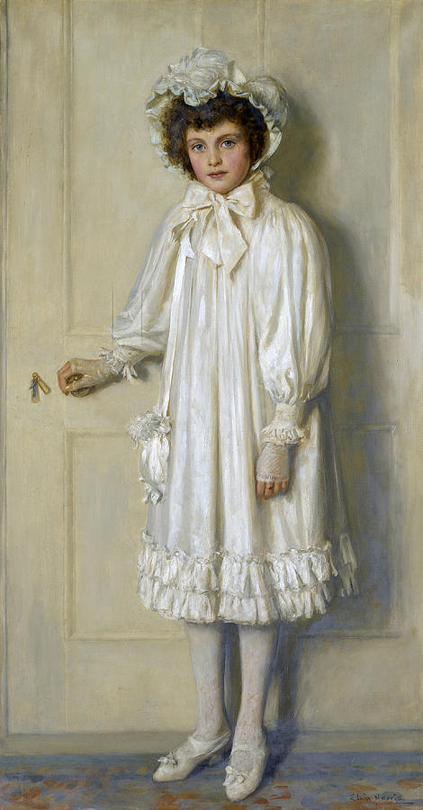 The Girl in White Portrait of Beatrice Harrison aged Twelve Painting by Edwin Harris