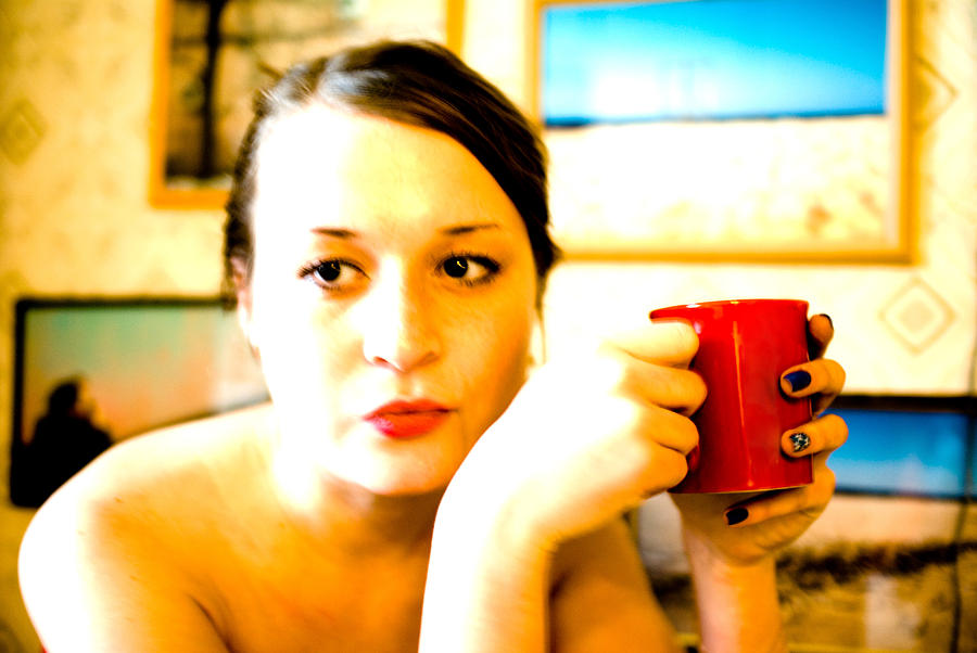 The Girl Photograph - The girl with a red cup  by Vadim Grabbe
