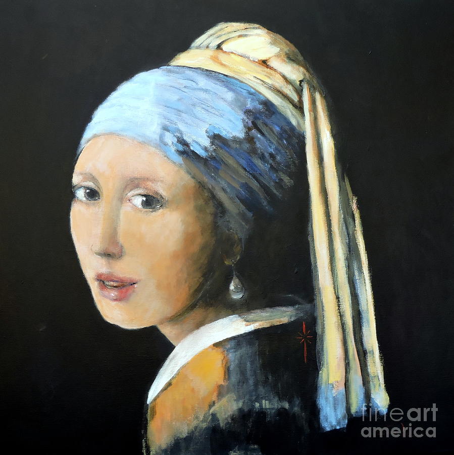 after Johannes Vermeer-the girl with the pearl earring  Painting by Jodie Marie Anne Richardson Traugott          aka jm-ART