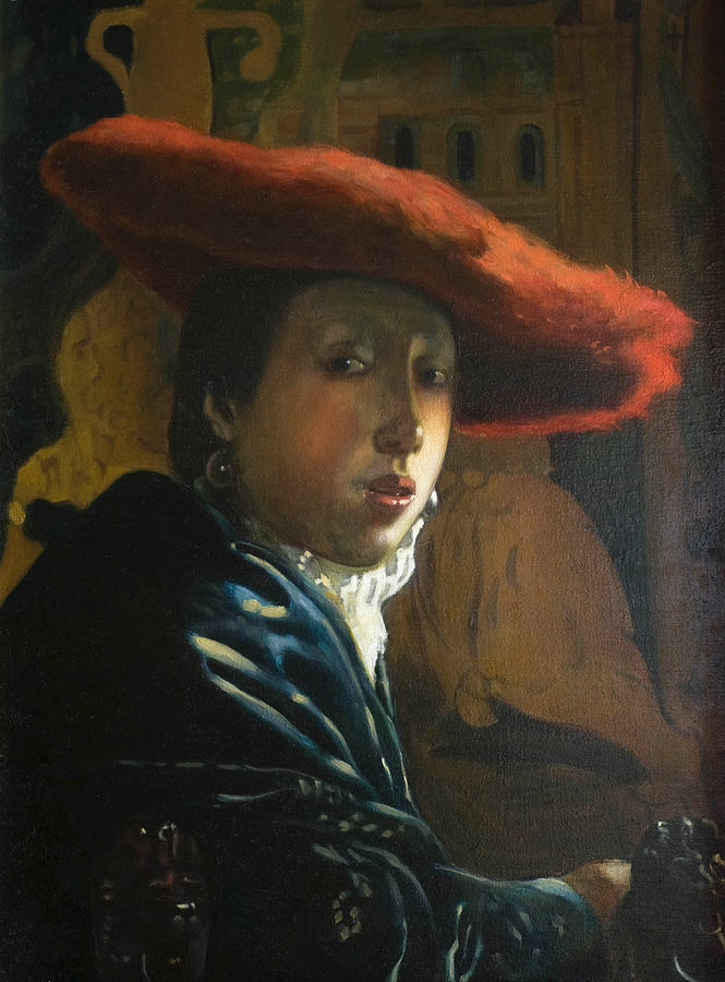 Jan Vermeer Painting - The Girl With The Red Hat by D.Amendola after Vermeer by Dominique Amendola