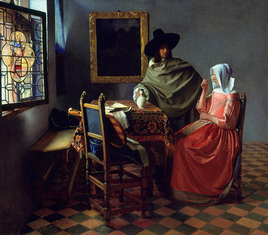 The Glass of Wine, from circa 1661 Painting by Jan Vermeer