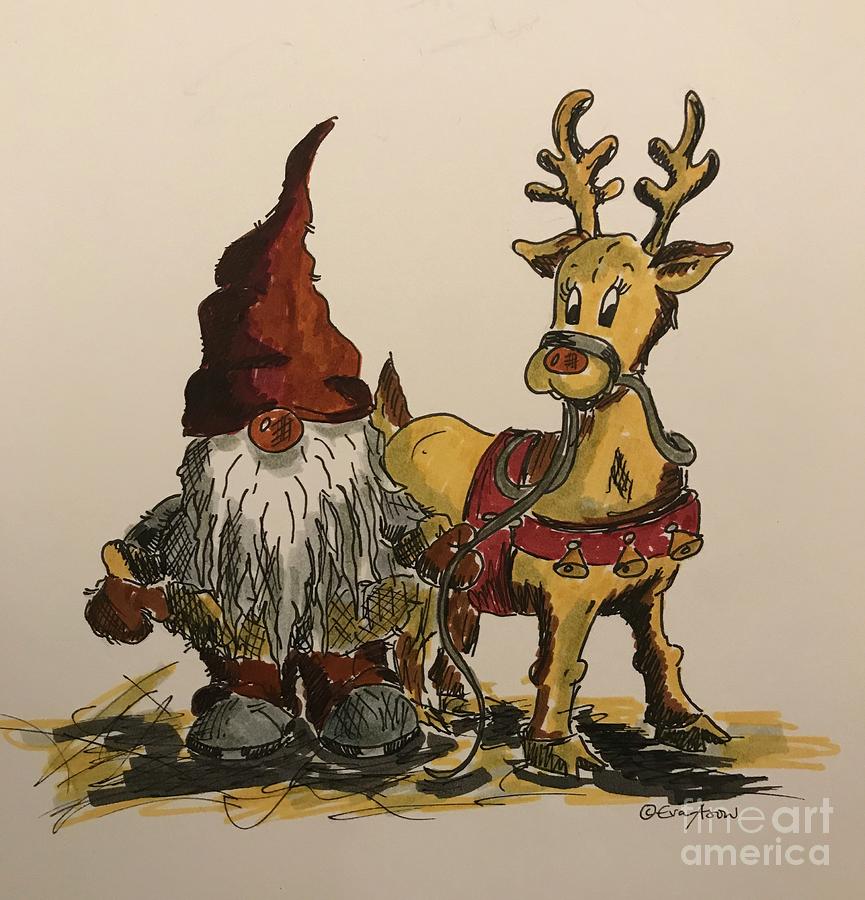 The Gnome and his reindeer Painting by Eva Ason