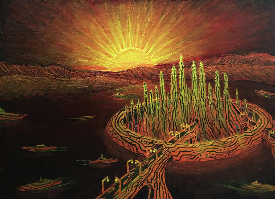 Fantasy Painting - The Golden Dawn at the City of El Dorado by Maxwell Hanson