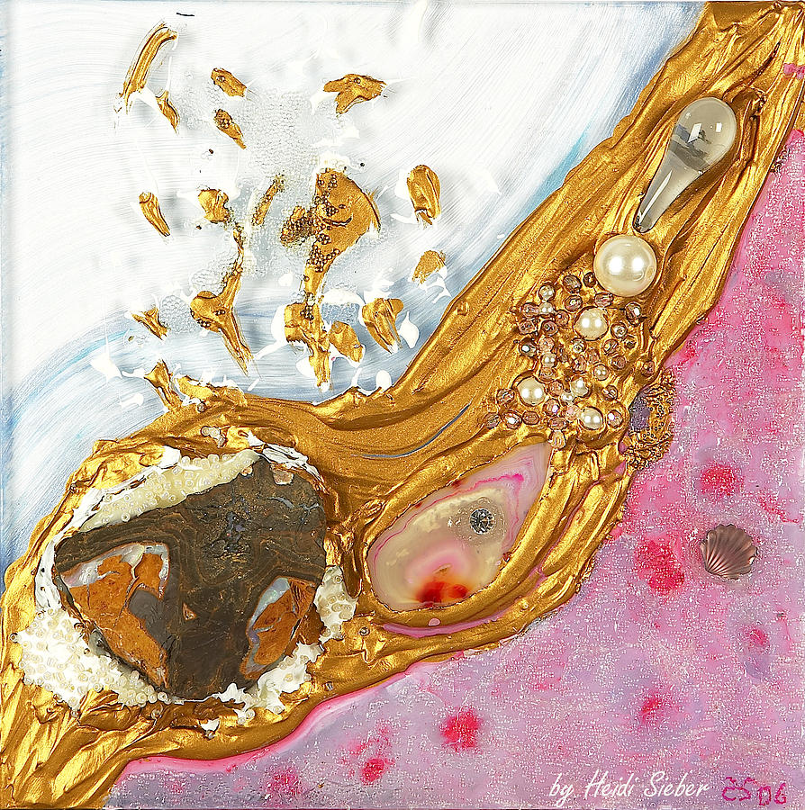 Gemstones Glass Art - The golden flow of love and determination by Heidi Sieber