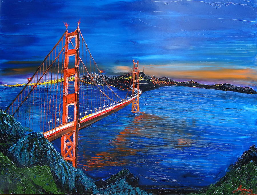 The Golden Gate Bridge At Sunset 1 Painting by James Dunbar - Fine Art ...