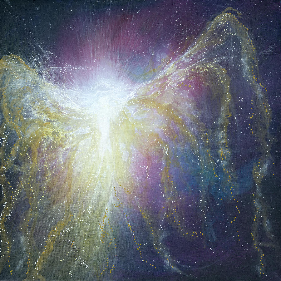 Purple Painting - Golden Healing Angel by Naomi Walker